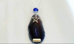 Blue Star Agate Slice Pendant