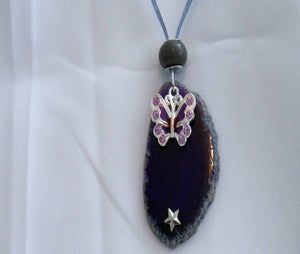 Purple Butterfly Agate Slice Pendant