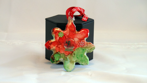 Holiday Ornament-Red and Green Snowflake Ceramic